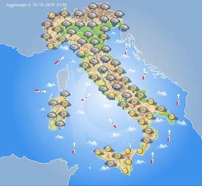 Tempo previsto per la giornata di oggi sull'Italia