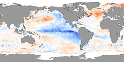 Durante un periodo di la Niña si sperimenta un anomalo raffreddamento della zona equatoriale del Pacifico