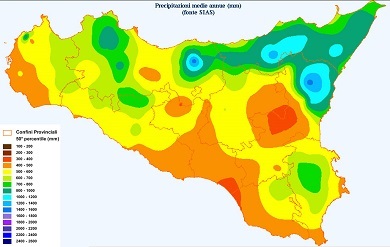 Andamento pluviometrico annuale regione Sicilia, fonte Sias.