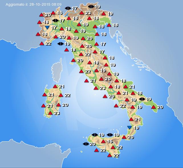 Temperature massime previste dal modello di calcolo del Centro Meteo Italiano.
