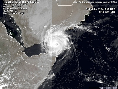 Ciclone Chapala il più forte sistema mai registrato in Arabia è ormai arrivato nello Yemen