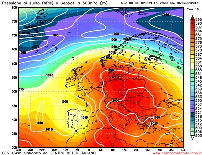 Analisi Modelli 2 Novembre 2015: lunga fase stabile e con temperature in media sull'Italia.