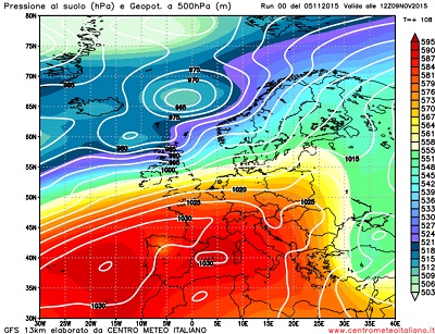 Analisi Modelli Gfs 00Z del 05 Novembre 2015: l'anticiclone sembra voler mettere radici sul Mediterraneo centro-occidentale 