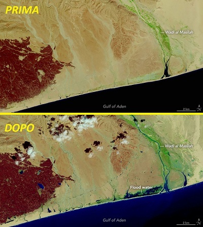Ciclone Chapala prima e dopo il passaggio della tempesta sullo Yemen