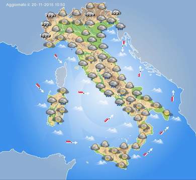 Previsione meteo per domani Sabato 21 Novembre 
