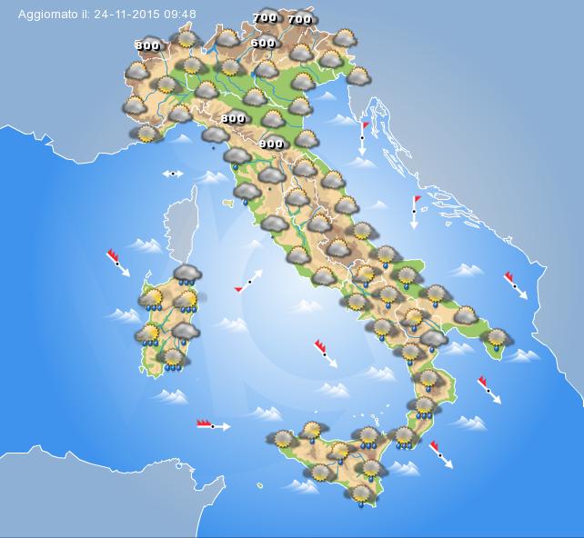 Previsione meteo per domani Mercoledì 25 Novembre 