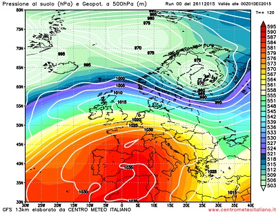 Analisi Modelli Gfs 00Z del 26 novembre 2015: conferme sull'anticiclone di inizio Inverno 