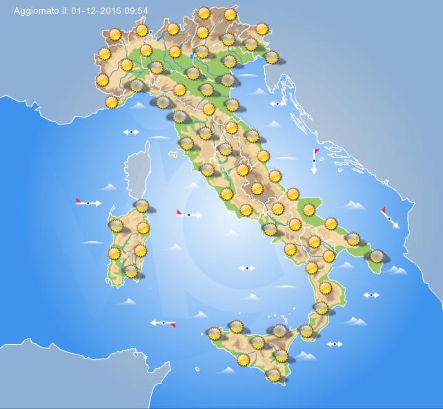 Previsione meteo per domani Mercoledì 2 Dicembre 