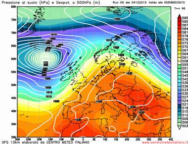 Analisi modello gfs riferita alle 00z del 8 Dicembre