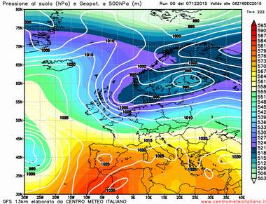 Analisi Modelli Gfs 00Z del 07 dicembre 2015: cedimento dell'anticiclone e ritorno del maltempo invernale? 