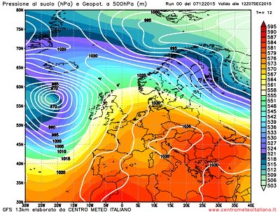 Passaggio della piccola goccia fredda che tra oggi e domani porterà qualche pioggia sparsa sull'Italia