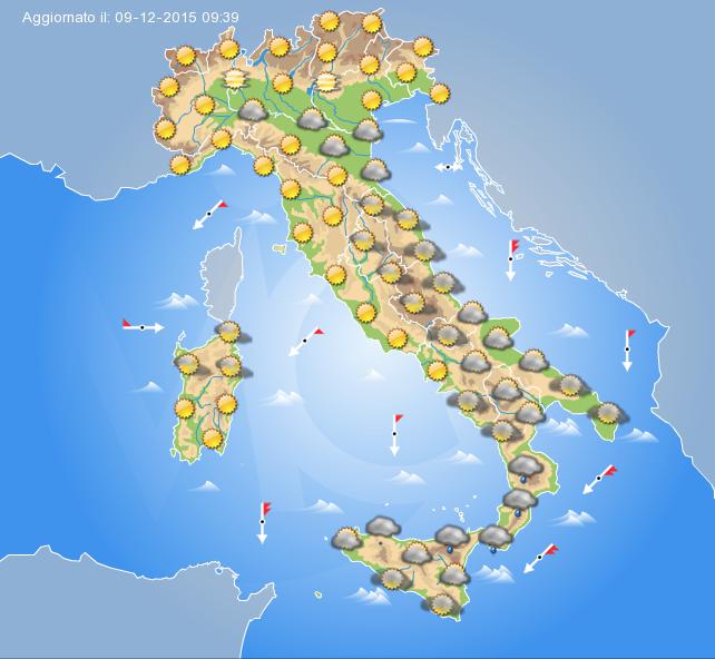 Previsione meteo per domani Giovedì 10 Dicembre 