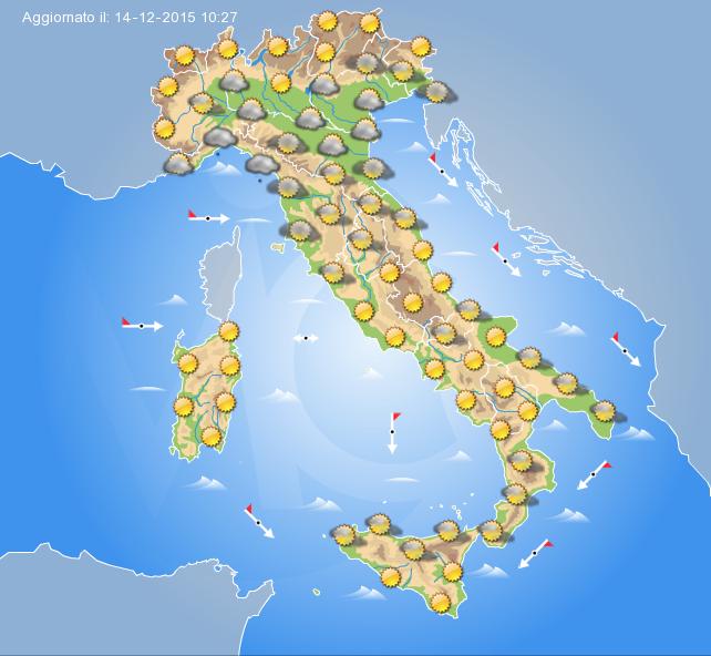 Previsione meteo per domani Martedì 15 Dicembre 