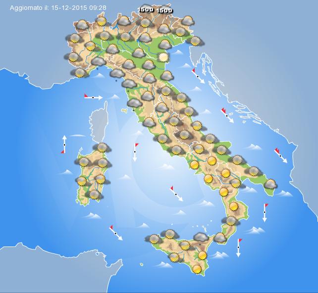Previsione meteo per domani Mercoledì 16 Dicembre 