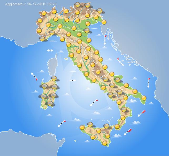 Previsione meteo per domani Giovedì 17 Dicembre