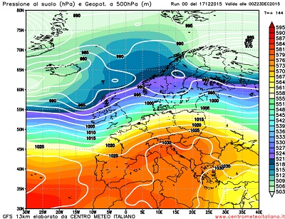 Analisi Modelli Gfs 00Z del 17 dicembre 2015: primi segnali di sblocco dopo il lungo periodo dell'anticiclone? 