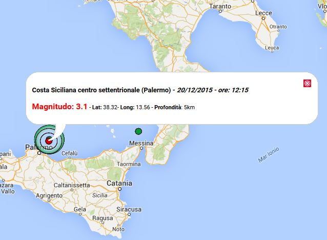 Terremoto oggi Sicilia, 20 dicembre 2015, scosse M 4.0 e M 3.1 vicino Palermo - Dati INGV