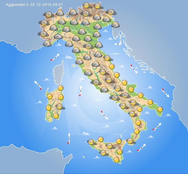 Previsione meteo per domani Giovedì 24 Dicembre 