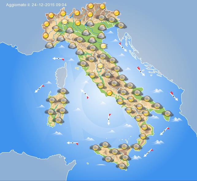 Previsione meteo per domani Venerdì 25 Dicembre 
