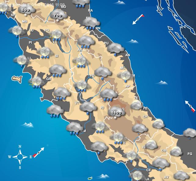Tempo previsto per la serata di domani sul Centro Italia