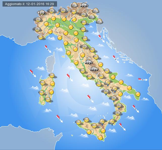 Previsione meteo per domani Mercoledì 13 Gennaio 