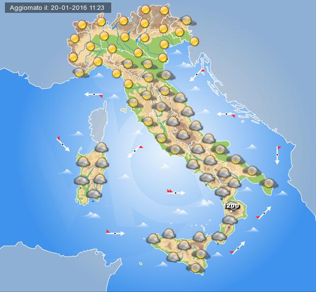 Previsione meteo per domani Giovedì 21 Gennaio