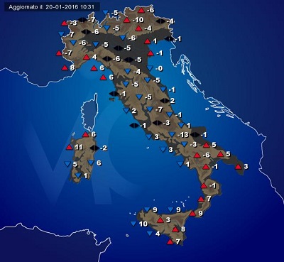 Temperature minime previste per questa notte sull'Italia