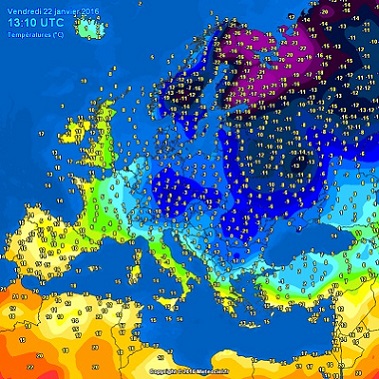 Temperature attuali sul vecchio continente, con la parte orientale nella morsa del gelo intenso