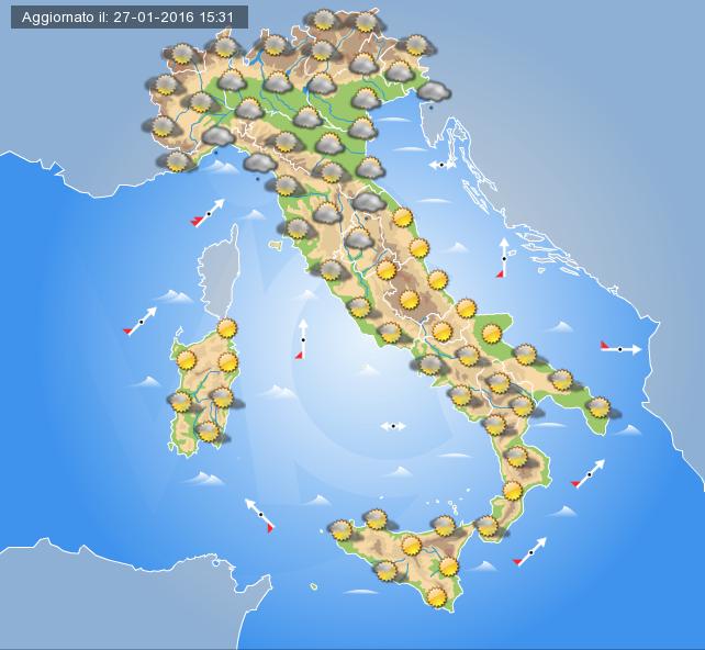 Previsione meteo per domani Giovedì 28 Gennaio 
