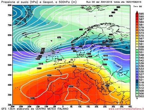 Apice dell'alta pressione sull'Italia durante i primi giorni del mese di Febbraio 2016