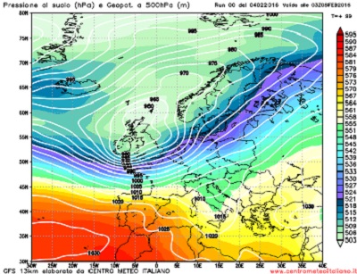 Analisi Modelli Gfs 00Z del 4 Febbraio 2016: tempo instabile e variabile anche nel weekend