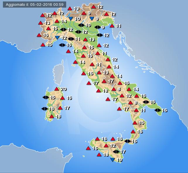 Temperature massime attese per oggi sull'Italia