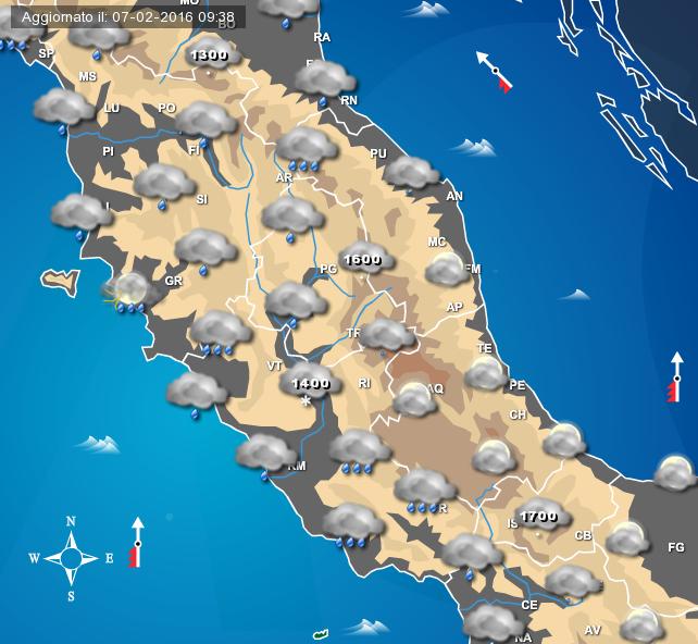 Precipitazioni attese in serata sulle Regioni del Centro Italia