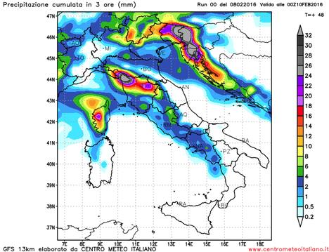 Precipitazioni attese sull'Italia per la giornata di domani