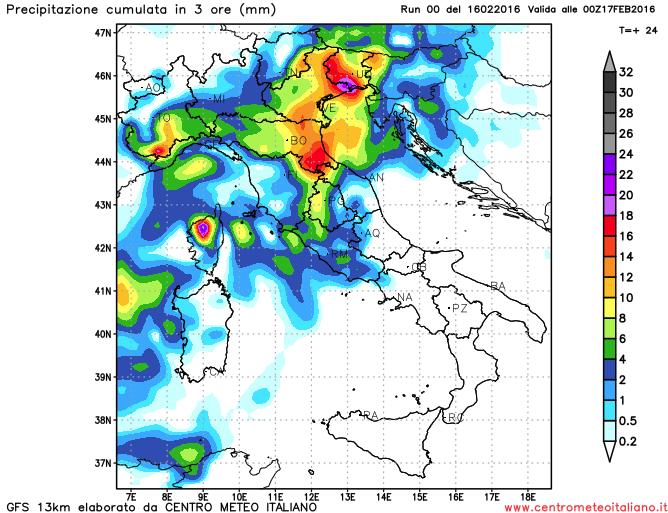 Precipitazioni attese per la sera di oggi sull'Italia secondo il modello GFS Precipitazioni attese per la sera di oggi sull'Italia secondo il modello GFS