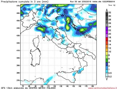 Deboli precipitazioni sparse sull'Italia nella giornata di oggi