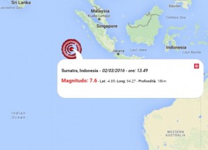 Terremoto oggi Indonesia, 2 marzo 2016: scossa M 7.6, allerta tsunami anche in Australia - Dati Ingv