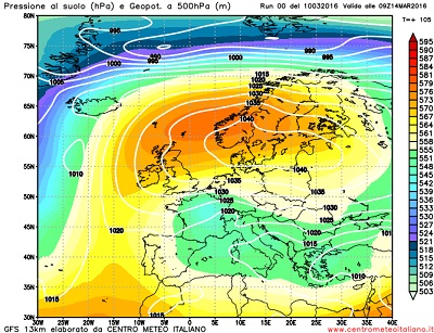Analisi Modelli Gfs 00Z del 10 Marzo 2016: spiccata instabilità al Meridione, più stabile al Settentrione
