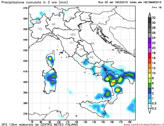 Precipitazioni previste durante il pomeriggio sull'Italia