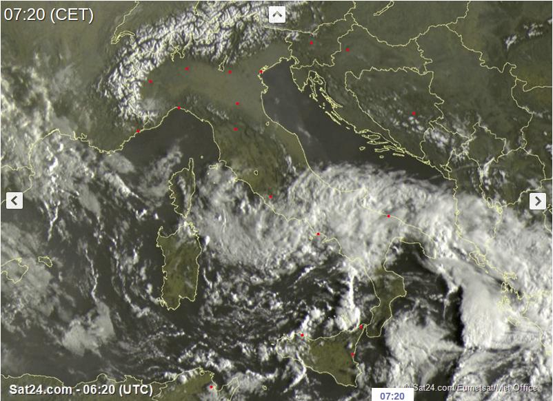 Tempo in atto: ancora instabile con piogge e rovesci al Sud, migliora al Centro-Nord - sat24.com