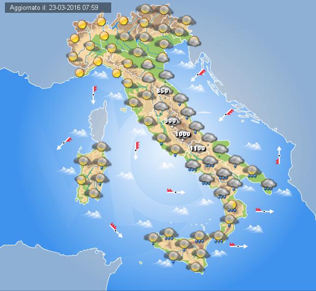 Tempo previsto per oggi sull'Italia