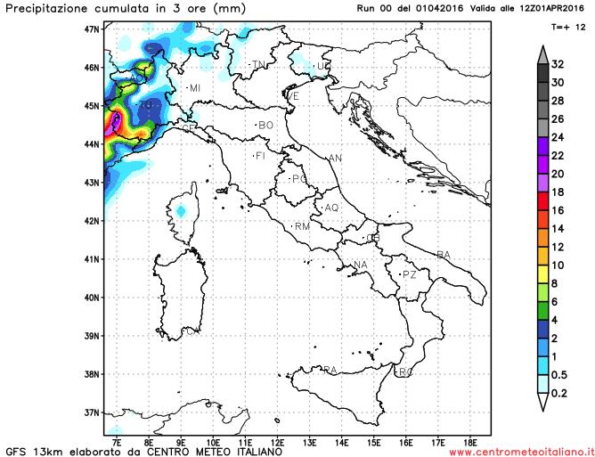 Precipitazioni previste nelle prossime ore dal modello GFS sull'Italia Precipitazioni previste nelle prossime ore dal modello GFS sull'Italia