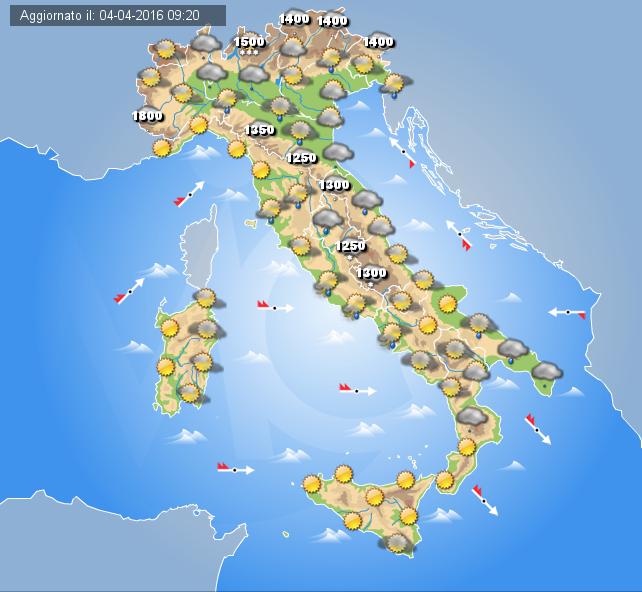 Tempo previsto per Sabato 9 Aprile sull'Italia Tempo previsto per Sabato 9 Aprile sull'Italia