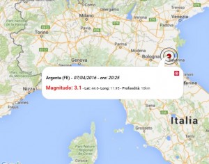 Terremoto oggi Emilia Romagna, 7 aprile 2016: scossa M 3.1 in provincia di Ferrara - Dati Ingv