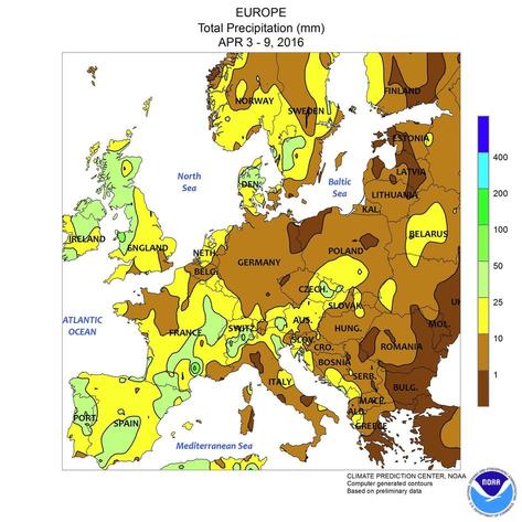 Le anomalie delle precipitazioni sull'Europa negli ultimi 7 giorni - cpc.ncep.noaa.gov