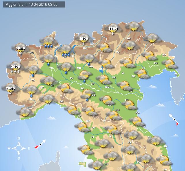 Piogge e rovesci previsti per il pomeriggio di oggi al Nord Piogge e rovesci previsti per il pomeriggio di oggi al Nord