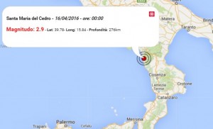 Terremoto oggi Calabria, 16 aprile 2016: scossa M 2.9 in provincia di Cosenza - Dati Ingv