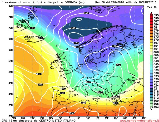 Aria fredda in discesa dal Nord Europa per il 25 Aprile 2016