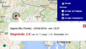 Terremoto oggi Trentino Alto Adige 23 aprile 2016, scossa M 2.8 provincia di Trento, dati Ingv Terremoto oggi Trentino Alto Adige 23 aprile 2016, scossa M 2.8 provincia di Trento, dati Ingv