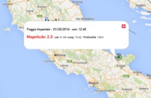 Terremoto oggi Puglia, 1 maggio 2016: scossa M 2.3 in provincia di Foggia - Dati Ingv